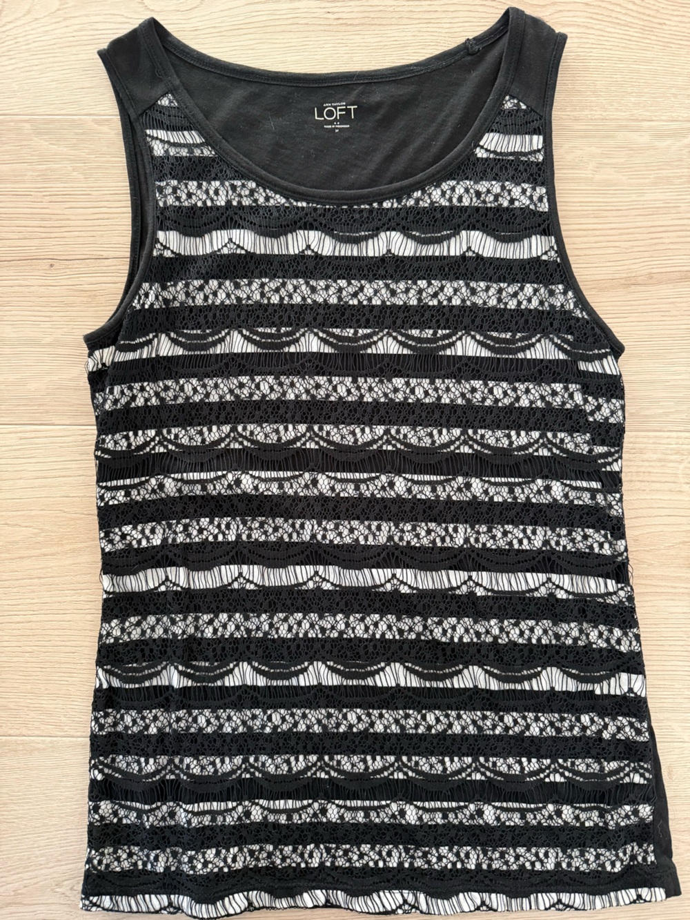 LOFT Black and White Lace-Overlay Tank Top